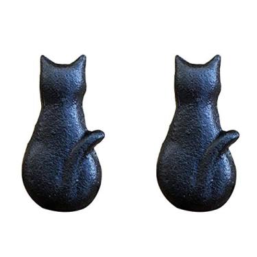 Imagem de Laide Armário Gato Puxador Ferro para Gaveta Cômoda Roupeiro Armário Casa Cozinha Hardware Decorativo 2 Peças (Preto)