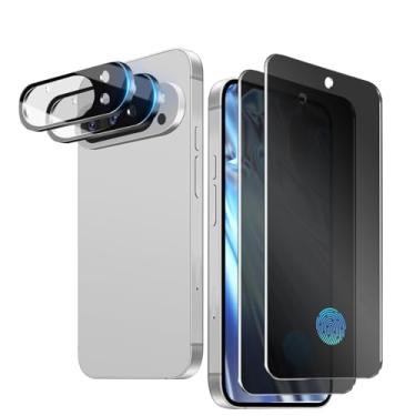 Imagem de NECARSIN Pacote com 2 protetores de tela de privacidade para Google Pixel 9 Pro XL + 2 protetores de lente de câmera, suporte para desbloqueio de impressões digitais, vidro temperado antiespião,