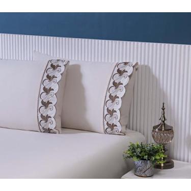 Imagem de 2 Fronhas King 50cmX90cm 100% Algodão 180 Fios Palha Barrado Bordado T