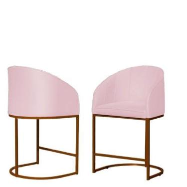 Imagem de Kit 02 Poltronas Cadeira Banqueta Mia Base Bronze Veludo Rosa - Montan