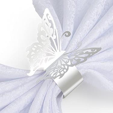 Imagem de NPKRRSK 150Pcs Anéis de Guardanapo de Borboleta para Estilo de Banquete de Luxo, Porta-Guardanapos de Papel Reutilizáveis para Decoração de Mesa de Jantar de Banquete de Casamento (Prata, Ouro, Prata)