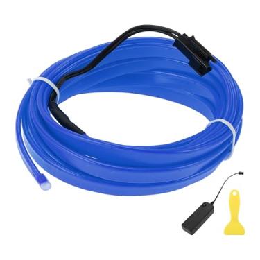 Imagem de A ABSOPRO Cabo de fio EL de 3 metros LED com cordão de luz brilhante faixa de iluminação de carro luz neon flexível para decoração de carro caixa de bateria (3V) azul