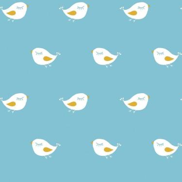 Imagem de Papel De Parede Fofura Baby Pássaros Fundo Azul Ff4005