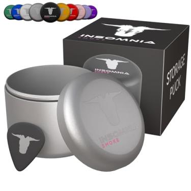 Imagem de Insomnia Smoke Disco de armazenamento compacto | À prova de cheiro, à prova de água, hermético, recipiente de alumínio, lata de metal para tabaco, tamanho de viagem, lata Zyn (prata)
