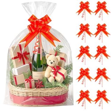 Imagem de Linsuminn 10 sacos grandes de celofane, 45 x 61 cm, sacos transparentes de celofane, sacos de presente grandes e transparentes, sacos de plástico com 10 peças de flores para cestas de presente de 2,5