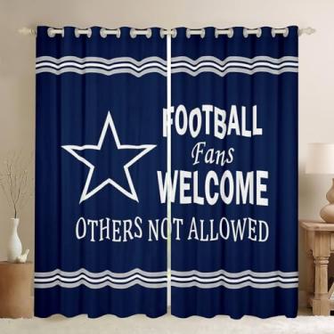 Imagem de Cortinas de janela para meninos de futebol americano, estrelas do oeste do Texas, amantes de caubói, para meninos, homens, jogos esportivos de rúgbi, futebol, azul, simples, tratamentos de janela