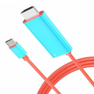 Imagem de Juseisin Cabo carregador de 2 m compatível com switch e switch OLED, USB C para HDMI, cabo adaptador de TV 4K com porta de carregamento PD de 100 W, base de substituição portátil para almofada Steam