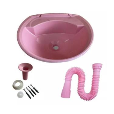 Imagem de Lavatório de Plástico Econômico Rosa p/ Banheiro + Sifao Kit - Astra, 