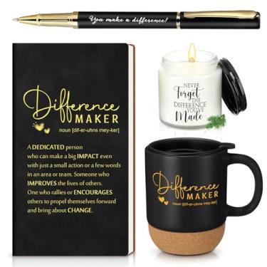 Imagem de Vesici 4 peças para fazer diferenças, presente, agradecimento, escritório, avaliação, diferença, caneca, caderno, vela perfumada, caneta esferográfica motivacional para professores chefes dia mulheres