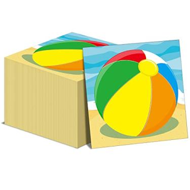 Imagem de 50 peças de guardanapos de festa de bola de praia descartáveis verão bola de piscina guardanapos de papel decorações praia festa de aniversário conjunto de guardanapos para chás de bebê, feriados