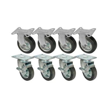 Imagem de Kit 8 un roda rodízio fixo giratório freio borracha 3 polega - AJAX