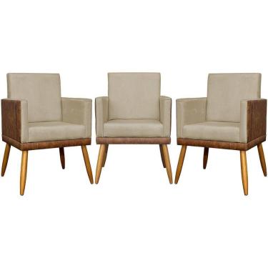 Imagem de Kit 3 Poltronas Decorativas Lis Corino e Pé Palito - Nude Suede Corino