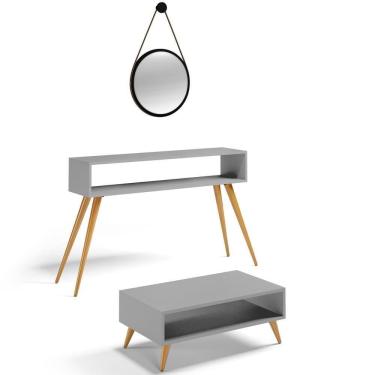 Imagem de Kit Aparador Com Mesa De Centro Mônaco E Espelho Adnet 54cm Preto L03 Cinza - Lyam Decor