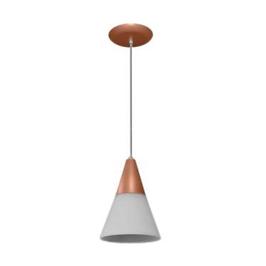 Imagem de Luminária Pendente de Alumínio e Vidro Modelo Cone - Bivolt 110v/220v - Ideal para cabeceira de cama, balcão cozinha americana (Cobre)