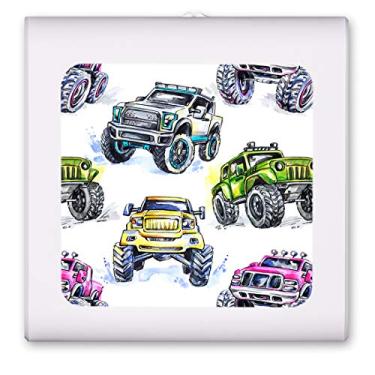 Imagem de Art Plates Luz Noturna Led Regulável Com Sensor Automático De Anoitecer Ao Amanhecer, Brilho Ajustável, Quente, Liga/Desliga Para Banheiro, Corredor, Berçário, Quartos - Monster Trucks Watercolor