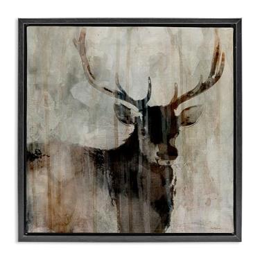 Imagem de Stupell Industries Rústico Elk Mirage Preto Emoldurado Tela Flutuante Arte Design de Parede por Carol Robinson, 45,7 x 45,7 cm