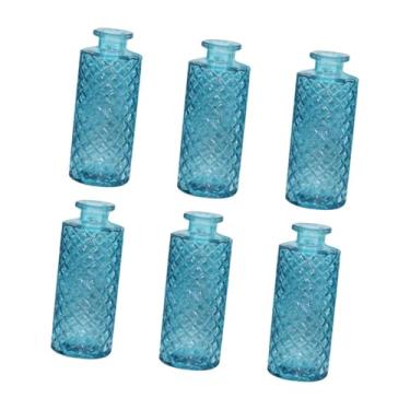 Imagem de IEUDNS 6x Vasos de vidro para plantas decorativas, recipientes leves para arranjos de flores, mini vasos de flores para cozinha e ambientes internos, Céu Azul