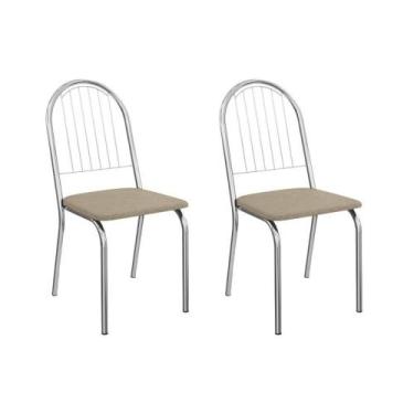 Imagem de Cadeira Sala de Jantar Noruega 2C077CR Aço Kit 2 Un Cromado/Linho Bege