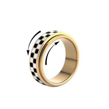 Imagem de Anel Fidget Xadrez para Adultos Aço Inoxidável Giratório Anel Giratório Moderno Ansiedade Alívio Estresse Joias Presentes para Mulheres e Homens, Aço inoxidável, Sem pedra preciosa