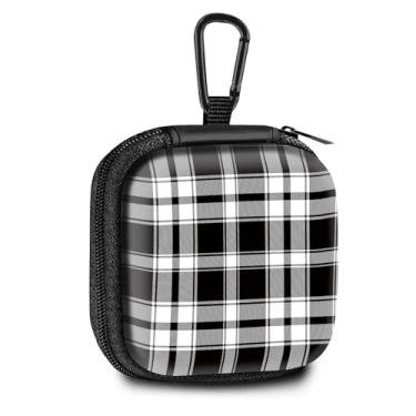 Imagem de Bolsa de armazenamento de moedas com cabo de dados quadrado, à prova de choque e à prova de quedas, material de EVA compatível com AirPods (tecido xadrez, preto e branco)