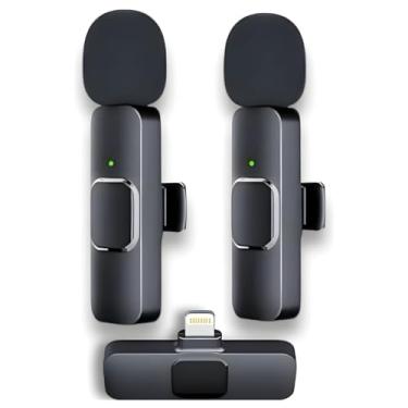 Imagem de Kit Microfone Lapela Sem Fio Duplo Lightning – Redução de Ruído, Bateria 5h, Alcance 20m – Compatível com iPhone 7 ao 14 – Ideal para Gravação, Entrevistas, Vídeos, Podcasts e Vlogs (Lightning)