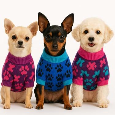 Imagem de Kit 5 Roupa Roupinha Pet Cachorro Gato Porte Pequeno Filhote Mini Tricot Lã Quentinha Confortável (Macho, P)