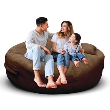 Imagem de Cadeira de pufe para adultos de 1,8 m, capa macia removível para quarto de adolescentes/meninas, poltronas fofas gigantes de chão redondo (sem enchimento, café profundo)