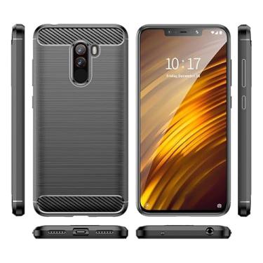 Imagem de HTXWXJC Capa para Xiaomi Pocophone F1, Capa Xiaomi F1, Capa TPU de Fibra de Carbono Preta com Design de Material Macio e Proteção Antichoque