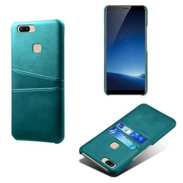 Imagem de Capas Compatível com VIVO X20 PLUS,Caso de couro PU-Tampa de telefone a prova de choque com 2 slots de cartão,Proteção anti-impressão digital e anti-gota-Green