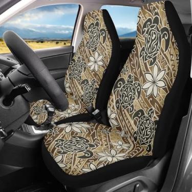 Imagem de Bulopur Capas de assento dianteiro de carro tartaruga marinha conjunto completo polinésia floral capas de assento automotivo poliéster elástico capa de almofada automotiva macia respirável decoração