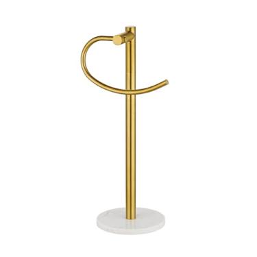 Imagem de AGKXHDEC Suporte de toalha de mão moderno, design independente com base de mármore, boa decoração e uso no banheiro ou cozinha para pendurar toalha de mão na bancada, toalheiro (ouro escovado)