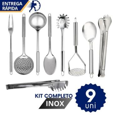 Imagem de Kit Jogo de Utensílios de Cozinha Completo 9 pçs Inox Premium - Sq Só 