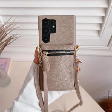 Imagem de MVVKKY Capa tipo carteira com zíper para Galaxy A55 (para Galaxy A55/cáqui)