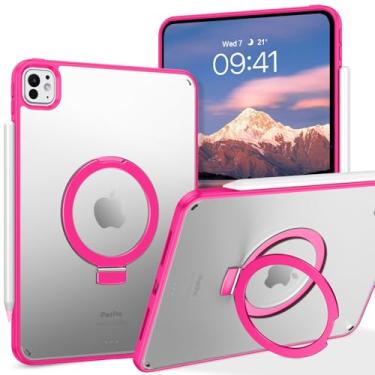 Imagem de VENINGO Capa para iPad Pro de 11 polegadas 2024, capa para iPad Pro M4 (5ª geração), fina, com suporte dobrável, traseira fosca translúcida, não amarela, antiarranhões, à prova de choque, rosa-choque