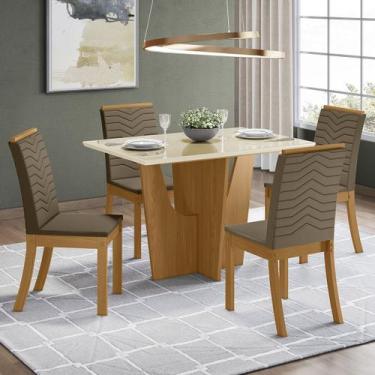 Imagem de Mesa de Jantar 4 Lugares Alicia com Vidro Nature/Off White/Bege - Pano