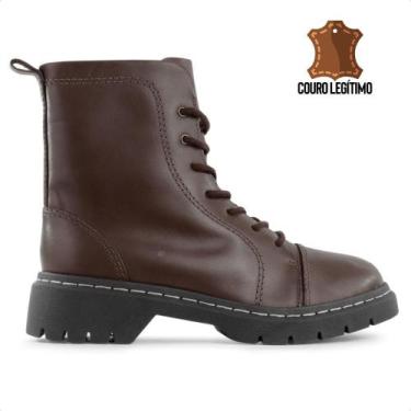 Imagem de Bota Coturno Usaflex Salto Plataforma Costura Enfeite Feminino, Marrom