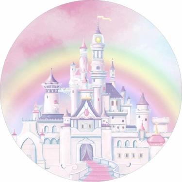 Imagem de Painel de Tecido Sublimado Redondo Castelo de Princesas Arco Iris Aqua
