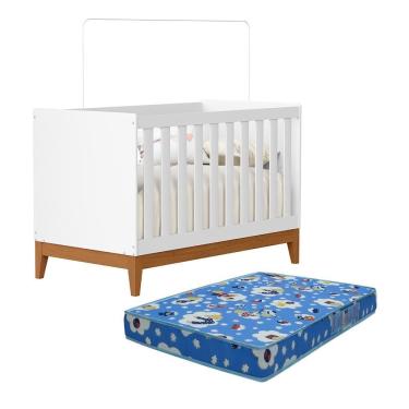 Imagem de Berço Americano Mini Cama Flip Branco Fosco Com Colchão Baby Physical - Reller Móveis Branco Fosco