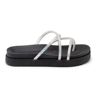 Imagem de 199067FP-Sandália Papete Feminina Com Sola Alta e Tiras De Strass-Feminino