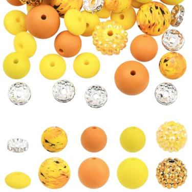 Imagem de SOFPLATE 1 caixa com 64 peças de contas de silicone de ação de graças, kit de contas de silicone para festivais, laranja, amarelo, festival, formato misto, abaco, bola, strass, espaçadores para fazer