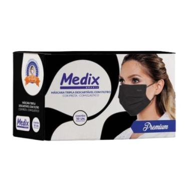 Imagem de Máscara Tripla Descartável com Filtro 50 Unidades Preta Medix
