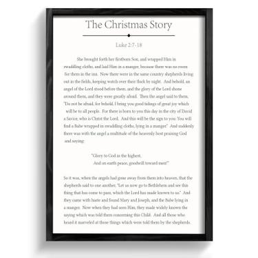 Imagem de LITIVY Arte de parede emoldurada da Bíblia Sinal de verso da Bíblia Decoração de parede cristã A história de Natal Decoração de casa (preto, 33 x 43 cm)