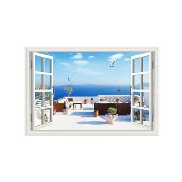 Imagem de Falsas Janelas Paisagens Impressões em Tela-Aves Mar terraços-Quadro Arte Moderna-Natureza Pintura Decoração Parede 20x30cm Sem Moldura