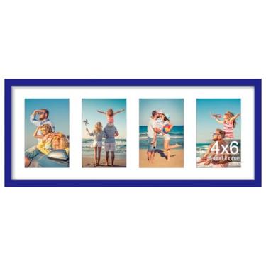 Imagem de decorUhome Molduras de 20 x 50 cm, decoração de parede, 4 peças, fotos 10 x 15 com tapete ou 1 peça 20 x 50 sem fosco, 4 molduras de colagem de 10 x 15 cm para montagem na parede, azul royal