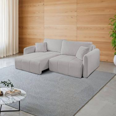 Imagem de Sofá Retrátil e Reclinável 206cm com Almofadas Decorativas Eros Espresso Móveis Cinza
