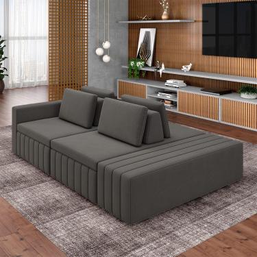 Imagem de Sofá Ilha com Encosto e Almofadas Móveis Olimpo 265cm Modulado Veludo Grafite G45 - Gran Belo