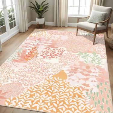 Imagem de DEXDE Tapete lavável 7 x 12 cm para sala de estar, tapetes boêmios pequenos abstratos antiderrapantes macios para quarto de crianças, tapete floral de folhas vintage para quarto, entrada, cozinha