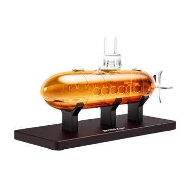 Imagem de The Wine Savant Decantador submarino com base de madeira para homens, marido, pai | Dispensador de uísque Bourbon de vidro cristal de 720 ml | Presente marítimo náutico da Marinha para servir bebidas