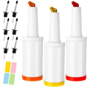 Imagem de 3 garrafas de suco de barra de plástico com garrafa de licor de aço inoxidável, dispensadores de suco de 1000 ml, armazenar e despejar recipientes para bar em casa festa de barman