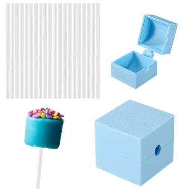 Imagem de Forma de Cake Pop com 20 Palitos, Plástico Azul 3D para Casamentos Aniversários Cupcakes Sobremesas Sorvetes Doces Formas de Chocolate para Confeitaria Caseira (Formato Quadrado)